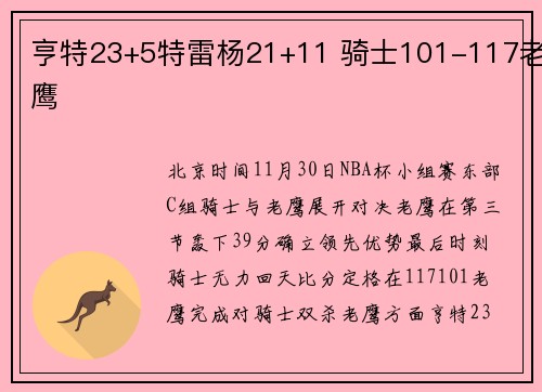 亨特23+5特雷杨21+11 骑士101-117老鹰