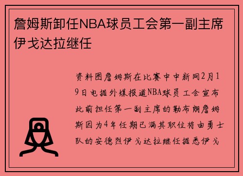 詹姆斯卸任NBA球员工会第一副主席 伊戈达拉继任