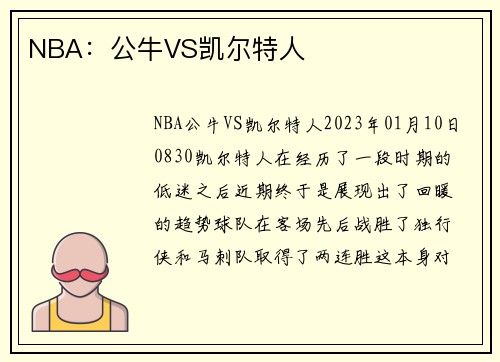 NBA：公牛VS凯尔特人
