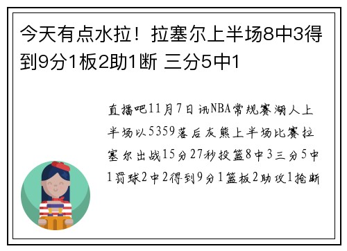 今天有点水拉！拉塞尔上半场8中3得到9分1板2助1断 三分5中1